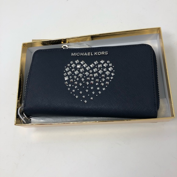 Michael kors studded heart wallet/wristlet navy